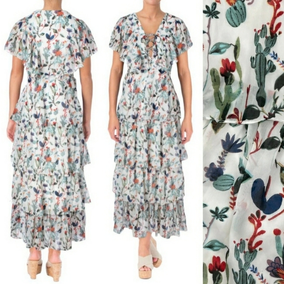 Walter Baker Cactus Bloom Sandra Dress Ruffle Maxi Size 10 - Picture 1 of 6